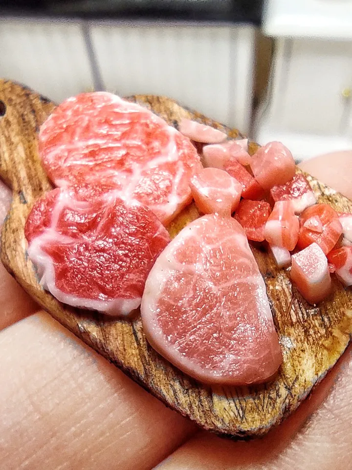 meat board, dollhouse meat, farm food, toy food, miniature, mini food, food for dolls, gift ideas, dollhouse miniature