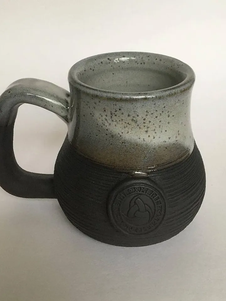 Triple horn of Odin black and grey stoneware mug