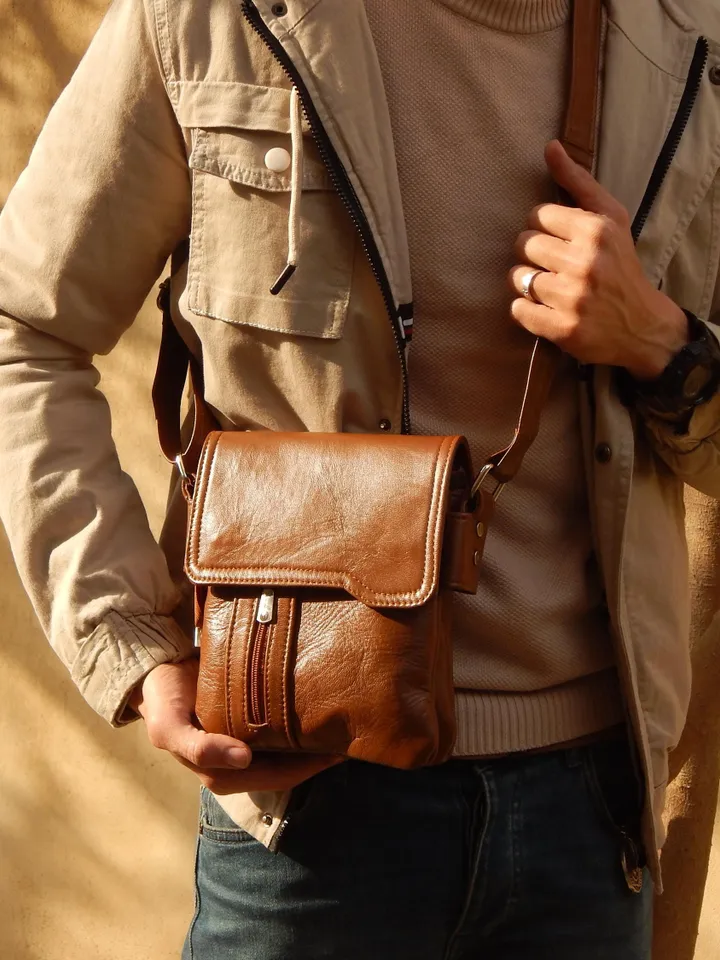 Leather Shoulder Bag, Handmade Crossbody Bag, Everyday Durable Bag, Zippered shoulder bag, Mens purse with a flap, Unique Gift for Him
