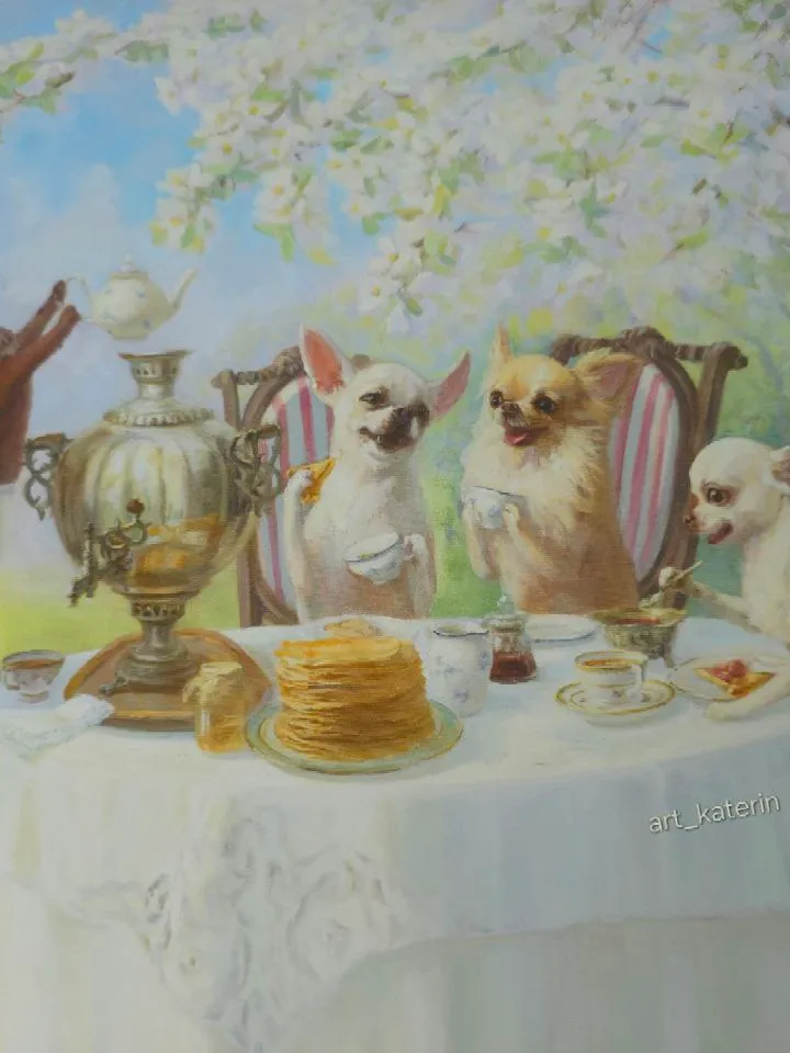 print of oil painting Chihuahua "In the garden in Spring"