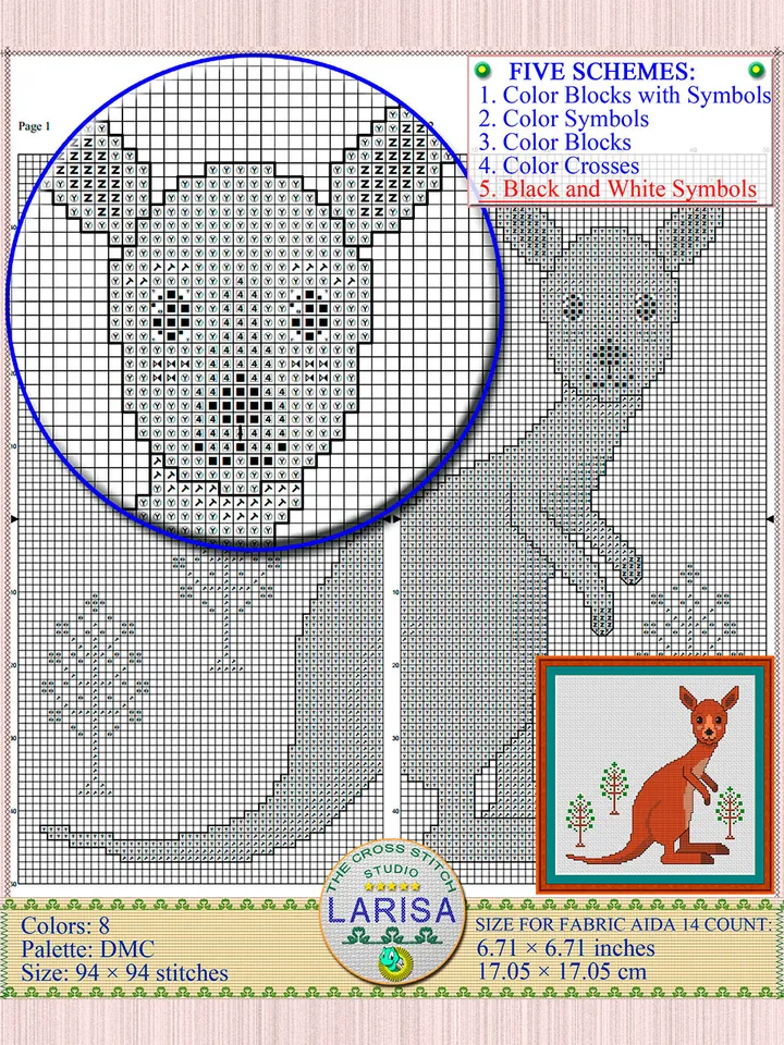 Kangaroo Cross Stitch Pattern | Cute Kangaroo Cub Chart