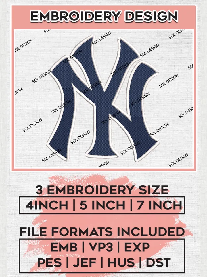 New York Yankees MLB Logo Embroidery Files, MLB New York Yankees Team Embroidery, MLB Teams, 3 sizes, MLB Machine embroidery designs, Digital Download