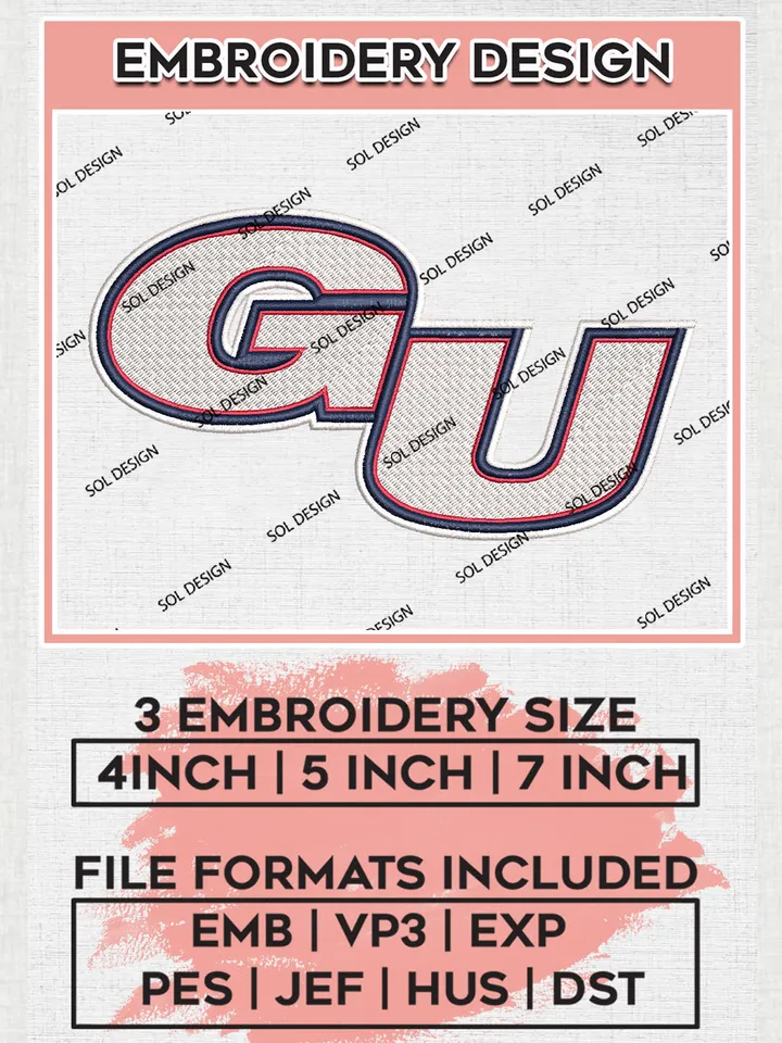 NCAA GU Bulldogs Team Word Logo Embroidery Design Files, NCAA Gonzaga Bulldogs Machine Embroidery, NCAA Teams, Game Day, 3 sizes, NCAA Machine embroidery designs, Digital Download