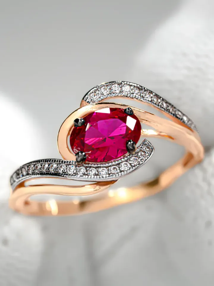 Ring Silver gold plated 925 with corundum ruby