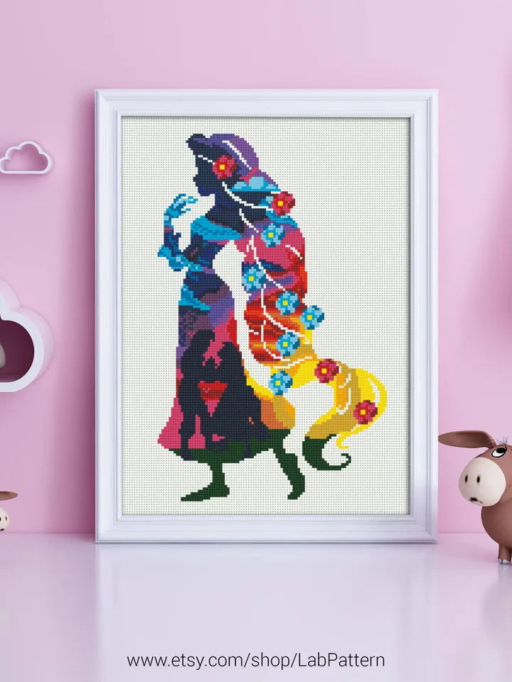 Rapunzel Silhouette Cross stitch pattern | Embroidery Pattern | Instant Download | Embroidery Designs