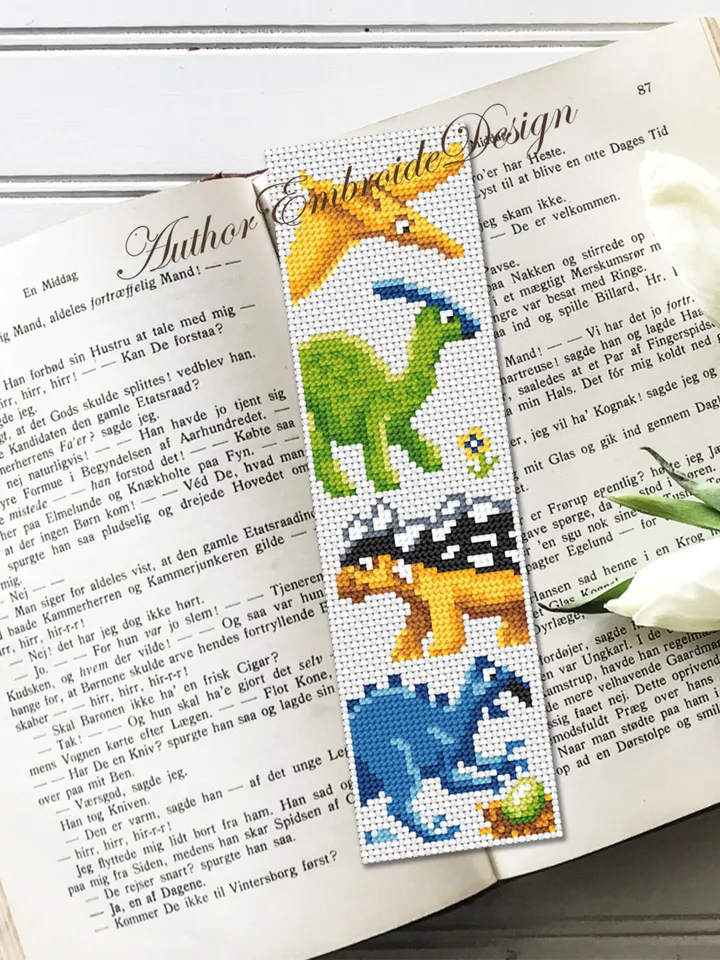 Dinosaur bookmark cross stitch pattern PDF download Baby dinosaur cross stitch chart, Bookmark pattern digital PDF, Dinosaur gifts #B279