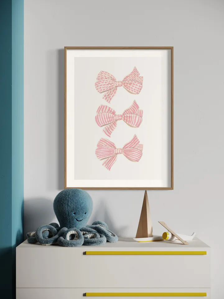 Pink Bow Watercolor Painting Print, Girly Wall Art, Teen Girl Wall Art, Baby Girl Gift, Preppy Painting, Coquette Room Decor, Trendy Print
