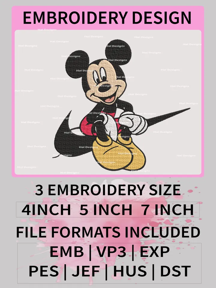 Mickey Mouse Nike Embroidery Designs, Mickey Mouse Machine Embroidery Patte, Nike Logo Embroidery File.