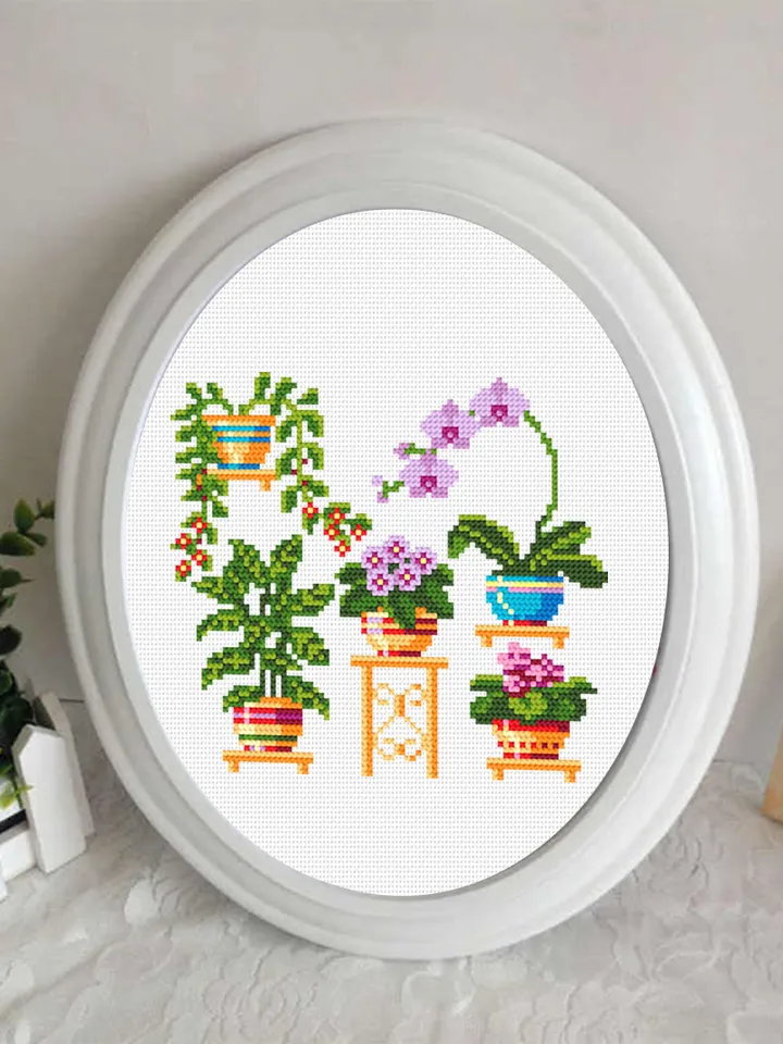 Home plants cross stitch pattern download PDF Floral cross stitch chart, Easy small cross stitch sampler, Potted plants hand embroidery #P3