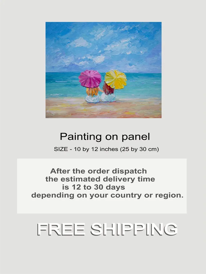 Two Girls Painting Original art Two Sisters Painting Seascape artwork Beach painting Coastal art 10 by 12 inch