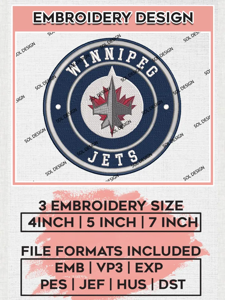 Winnipeg Jets Circle Logo Machine Embroidery Files, NHL Winnipeg Jets Embroidery Designs, NHL Jets Logo, NHL Embroidery Designs, Digital Download