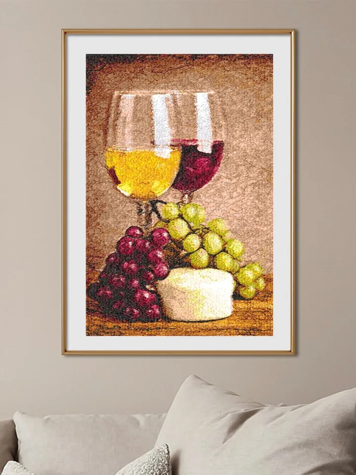 PhotoStitch Wine with cheese and grape machine embroidery designs digital embroidery pattern PhotoStitch Machine embroidery motif  food