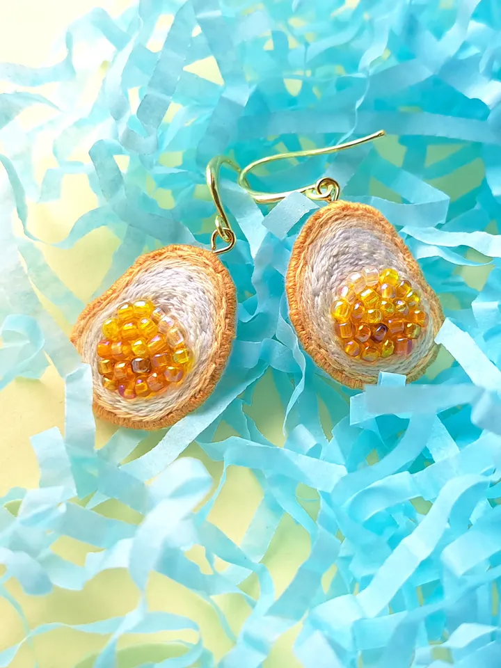 Sunny-Side Up Egg Earrings Hand-Embroidered Foodie Jewelry Quirky Artisan Accessories Boho Food Art Cooking Enthusiast Gift Brunch Outfit