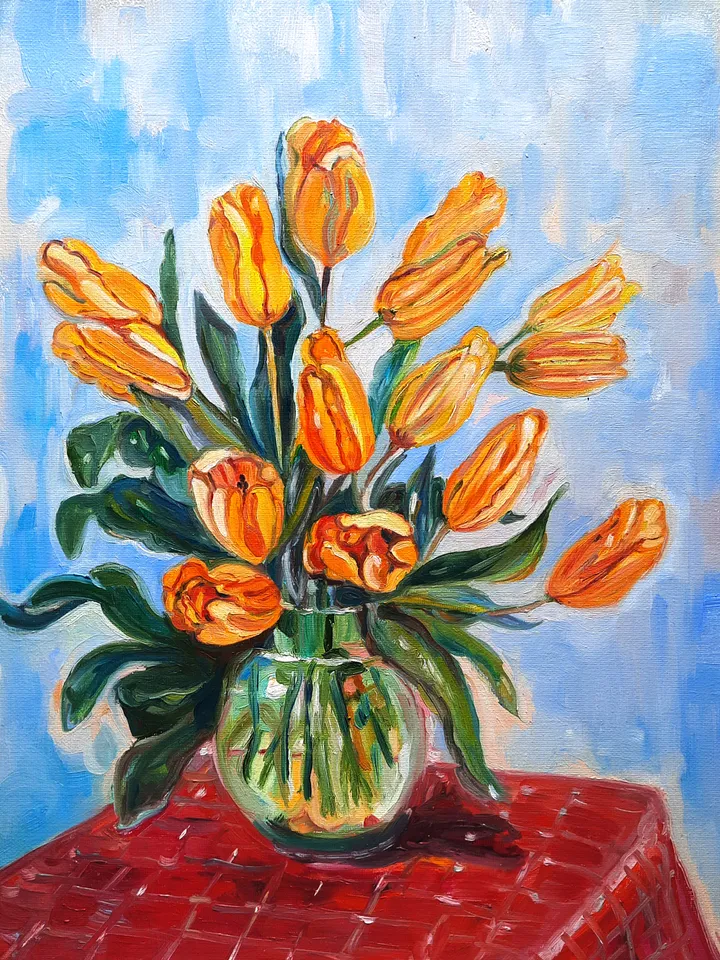 Tulips Art Floral Original Oil Painting Impasto Oil on Canvas