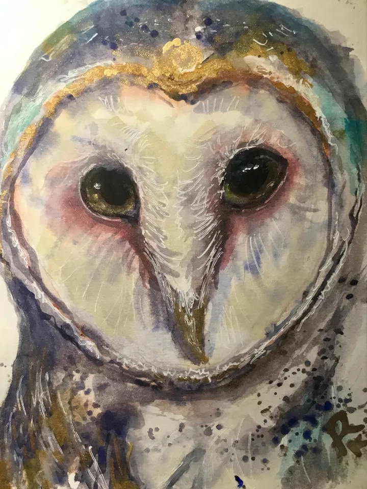 Barn Owl original watercolor painting ,animals watercolor painting  small painting gift,ACEO painting,barn owl wall art.