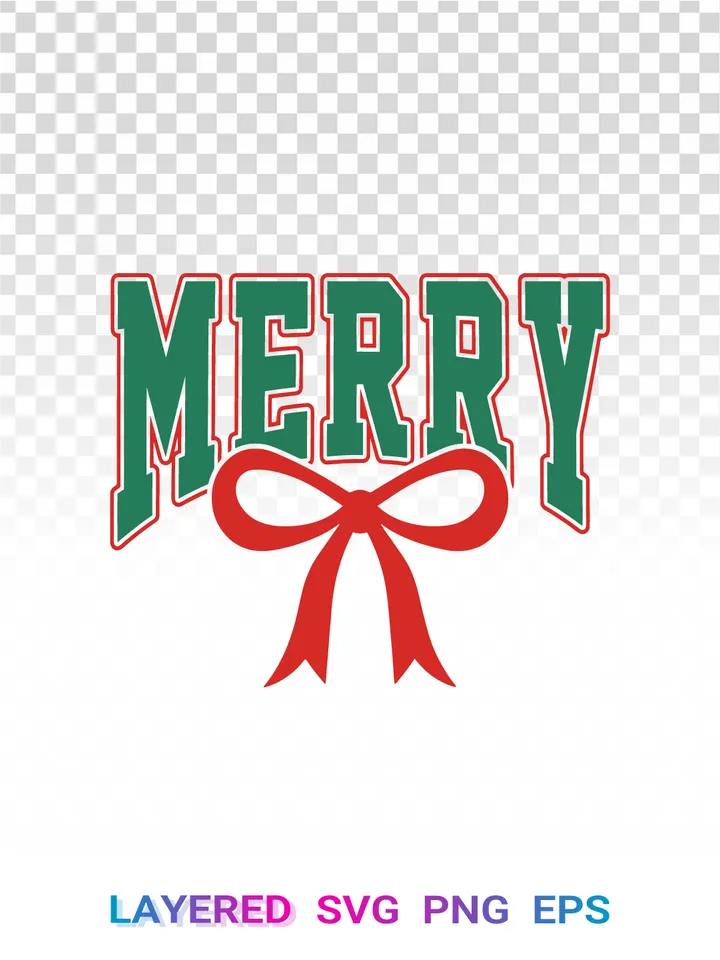 Merry Christmas SVG PNG, Coquette Bow Transparent Cricut