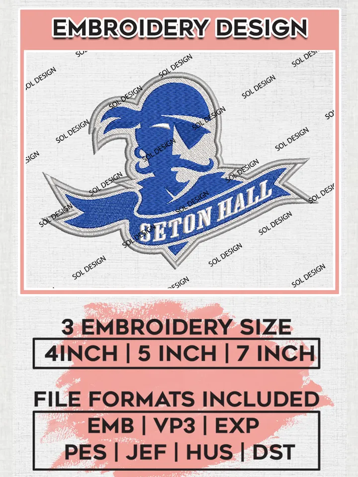 NCAA Seton Hall Pirates College Team Logo Embroidery Design Files, NCAA Seton Hall Pirates Machine Embroidery, NCAA Teams, 3 sizes, NCAA Machine embroidery designs, Digital Download