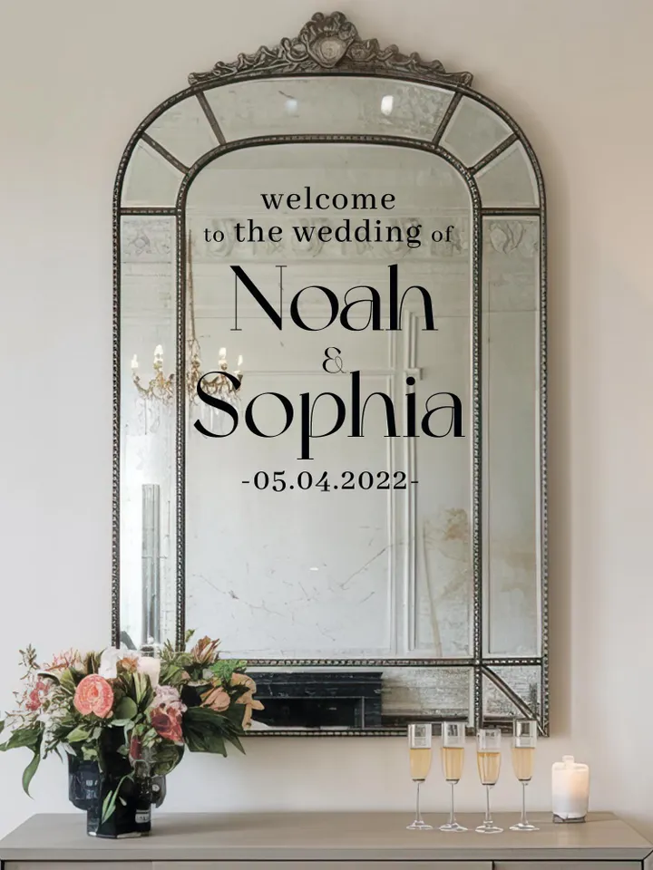 Welcome Wedding Sign Customizable Names Mirror Acrylic Decal Bride Groom Reception Ceremony mir6