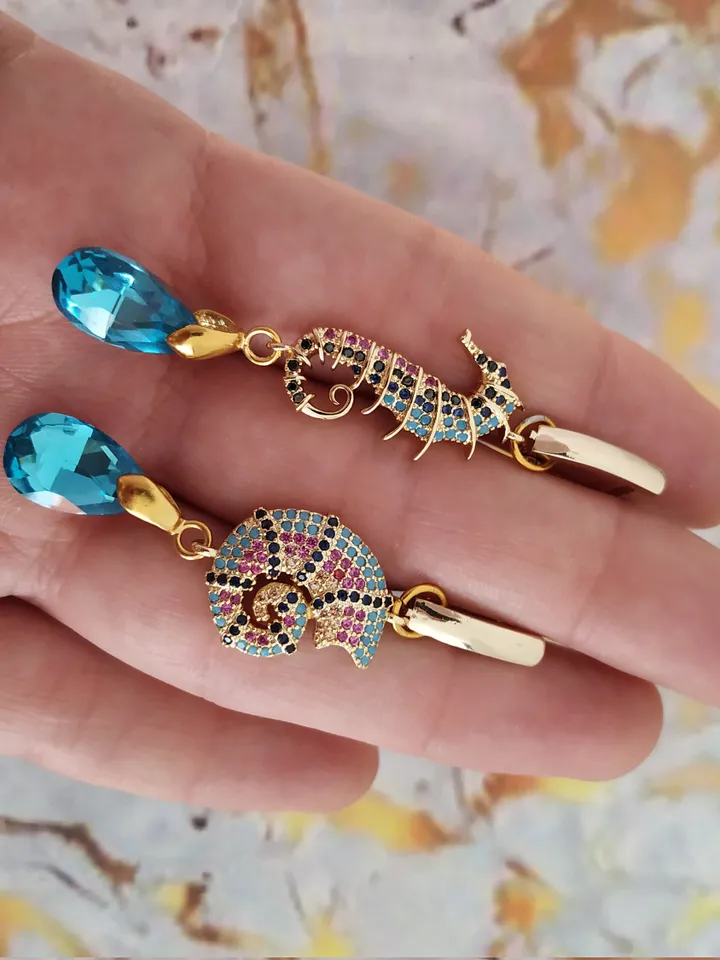 Gold | Turquoise Wedding Earrings with Seahorse and Shell | Beach Wedding Jewelry | Drop Chandelier Statement Bridal Earrings | Gift For Her