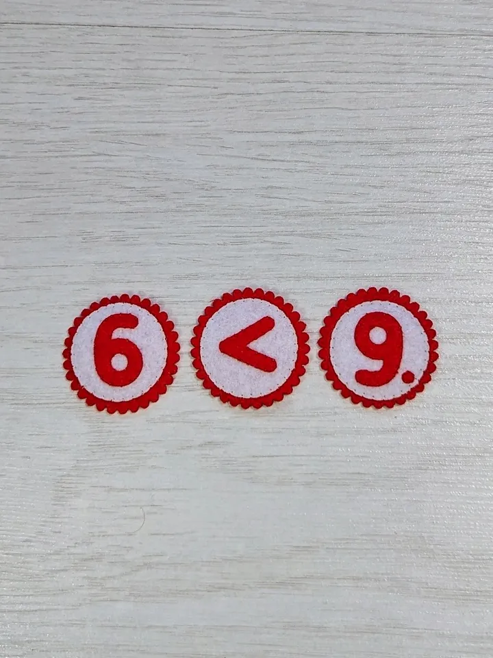 The figures are made of felt. Educational aid for children on learning to count. Addition and subtraction within 10.