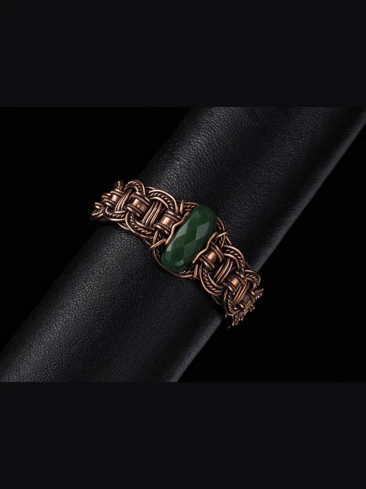 Copper wire wrapped jade bracelet 7th Anniversary gift