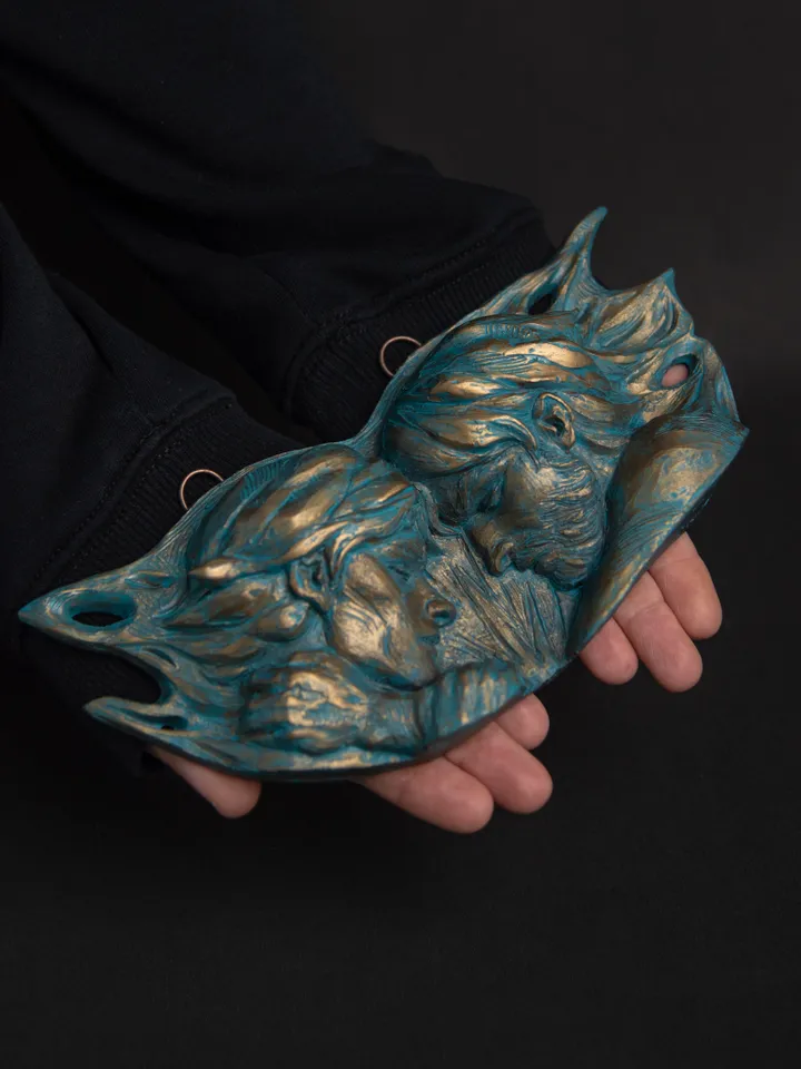 Bas-relief of Viktor and Jayce from "Arcane"