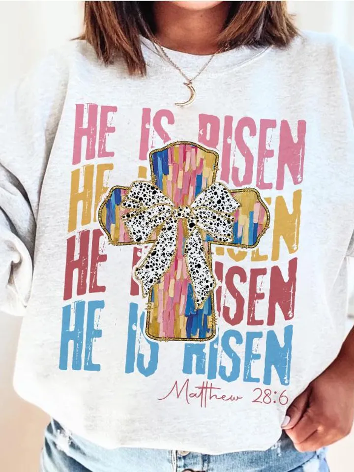 He is Risen png, Christian Easter Png, Matthew 28:6, Easter bible verse png, Risen png, Glitter Easter png, Easter coquette png, brushstroke