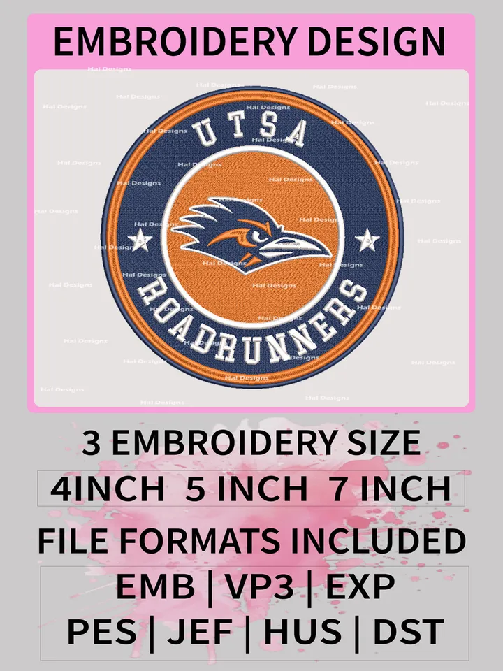 UTSA Roadrunners Embroidery Designs, NCAA Logo Machine Embroidery Files, College Team Embroidery Patterns