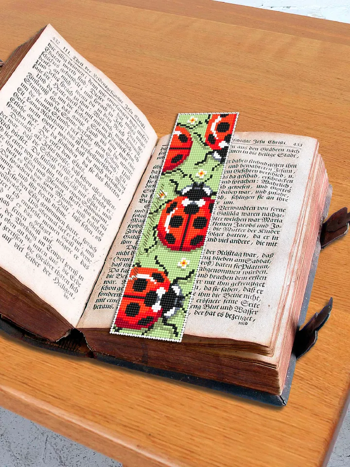 Ladybug bookmark cross stitch pattern PDF download Red bug cross stitch chart, Cute bookmark pattern digital PDF, Ladybug ornament #B280