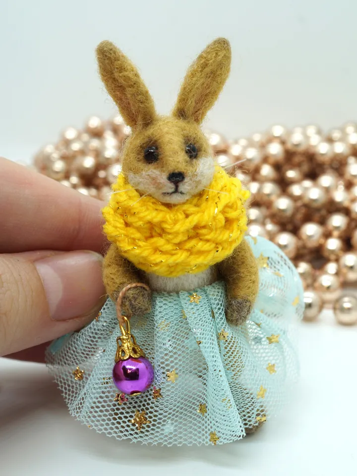 Lilly Belle, miniature needle felted rabbit, Christmas gift, ships from the US