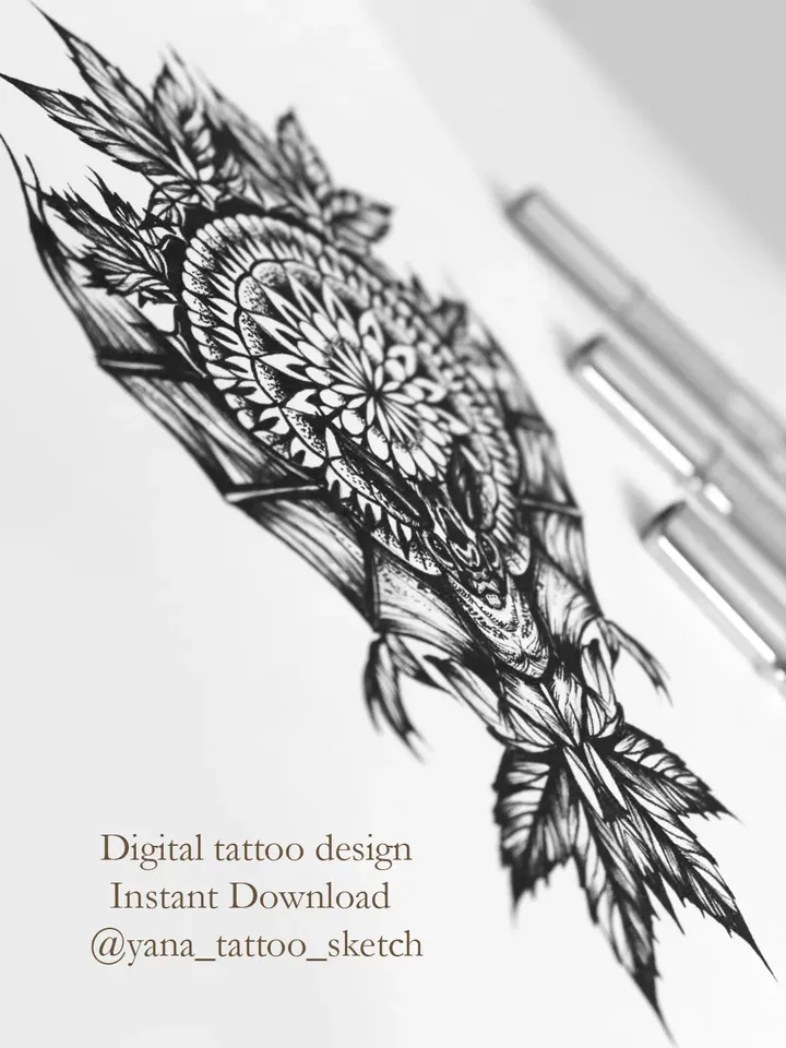 Bat Tattoo Design Bat And Mandala Tattoo Sketch Bat Tattoo Idea, Instant download PNG and JPG