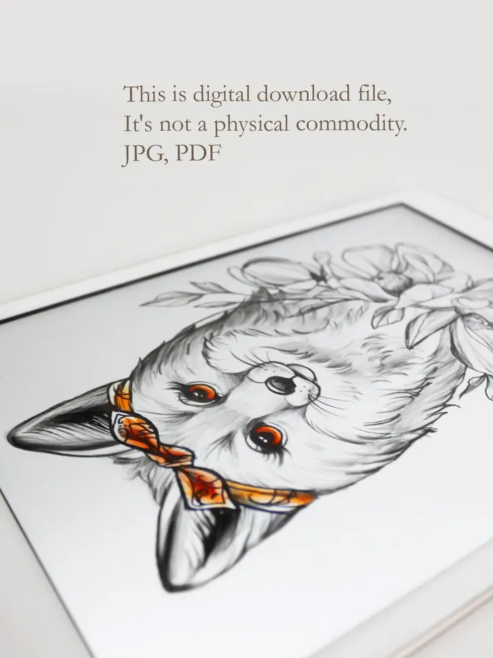 Fox Tattoo Sketch for Females Fox Tattoo Design for Woman Fox and Flowers Tattoo Sketch, Instant download PDF and JPG