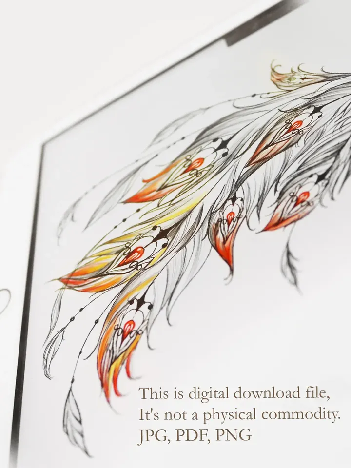 Phoenix Tattoo Sketch Phoenix Tattoo Design Firebird Tattoo Design for Woman, Instant download PDF, PNG, JPG files