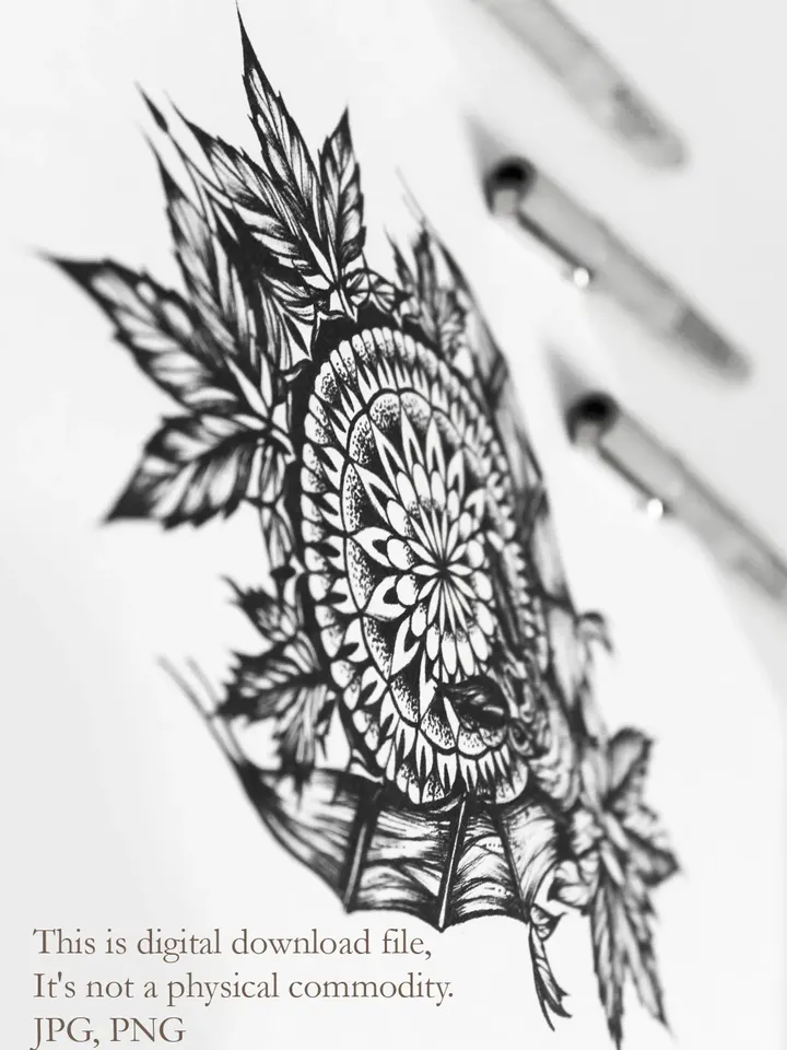 Bat Tattoo Design Bat And Mandala Tattoo Sketch Bat Tattoo Idea, Instant download PNG and JPG