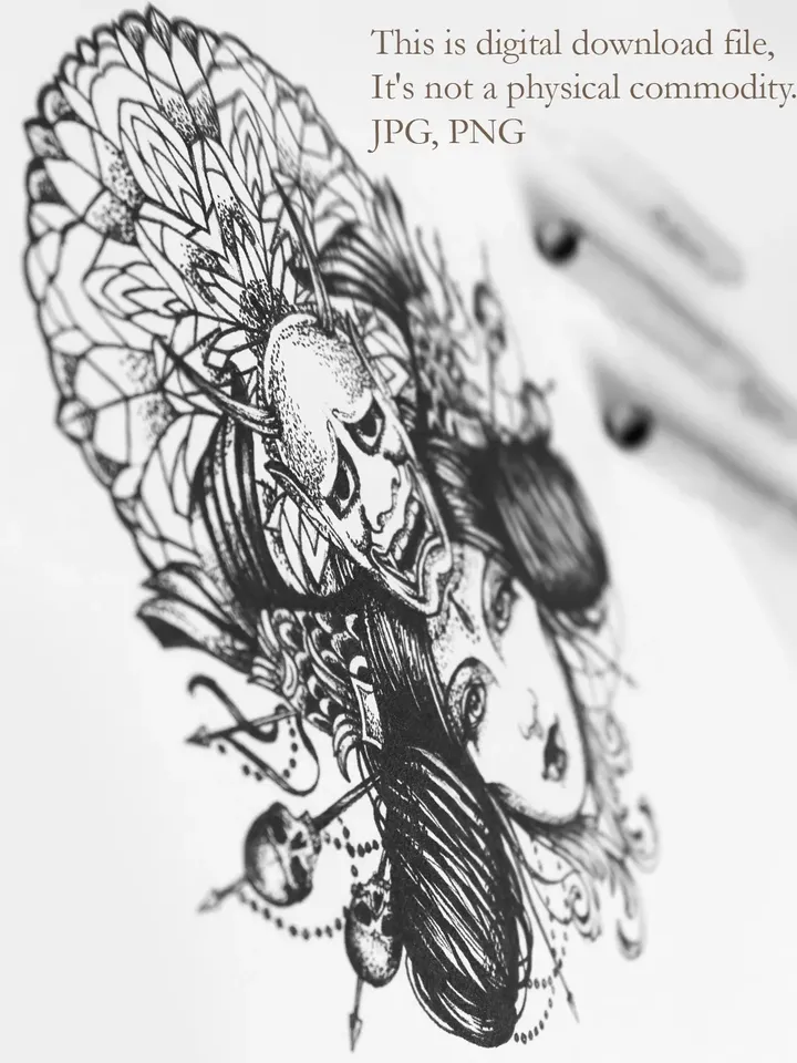 Lady Samurai Tattoo Design Japanese Geisha Samurai Tattoo Sketch Samurai Girl Tattoo Idea, Instant download JPG, PNG