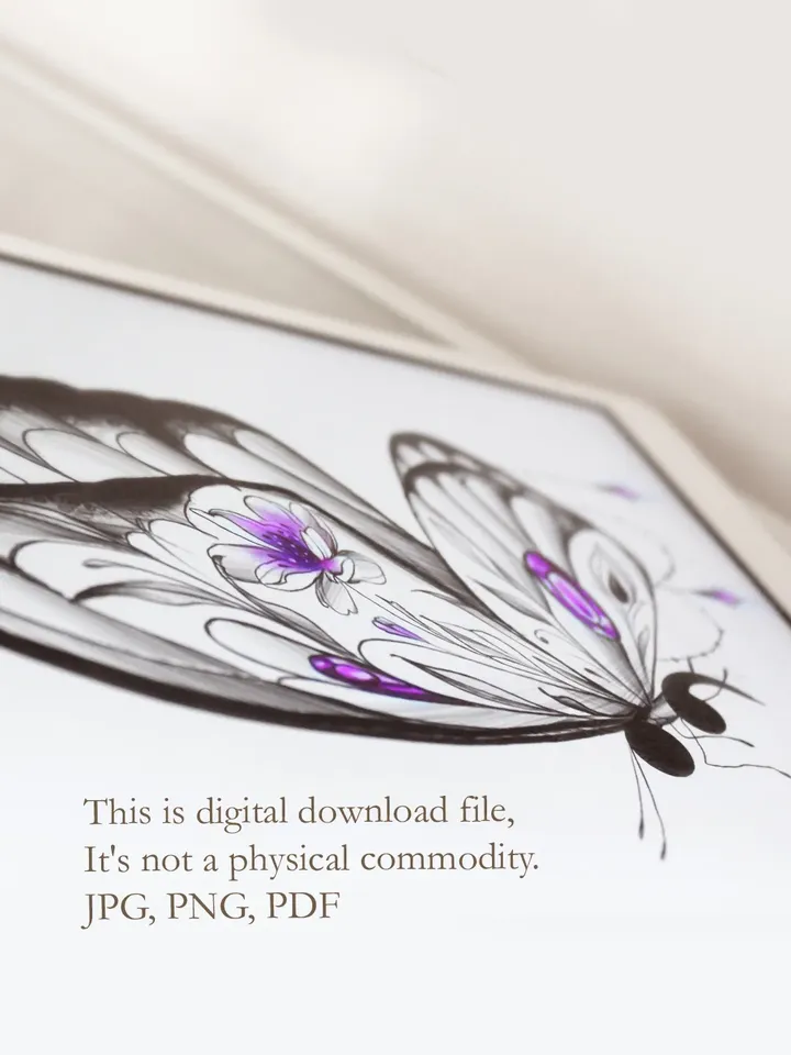 Semicolon Tattoo Design Semicolon Butterfly Tattoo Flash Outline Ideas, Instant download PDF, JPG, PNG