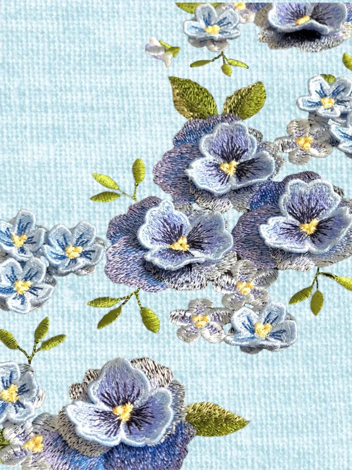 Pansies and Forget-me-nots 3D flowers set machine embroidery designs digital embroidery pattern home and clothing décor embroidery motif 3D