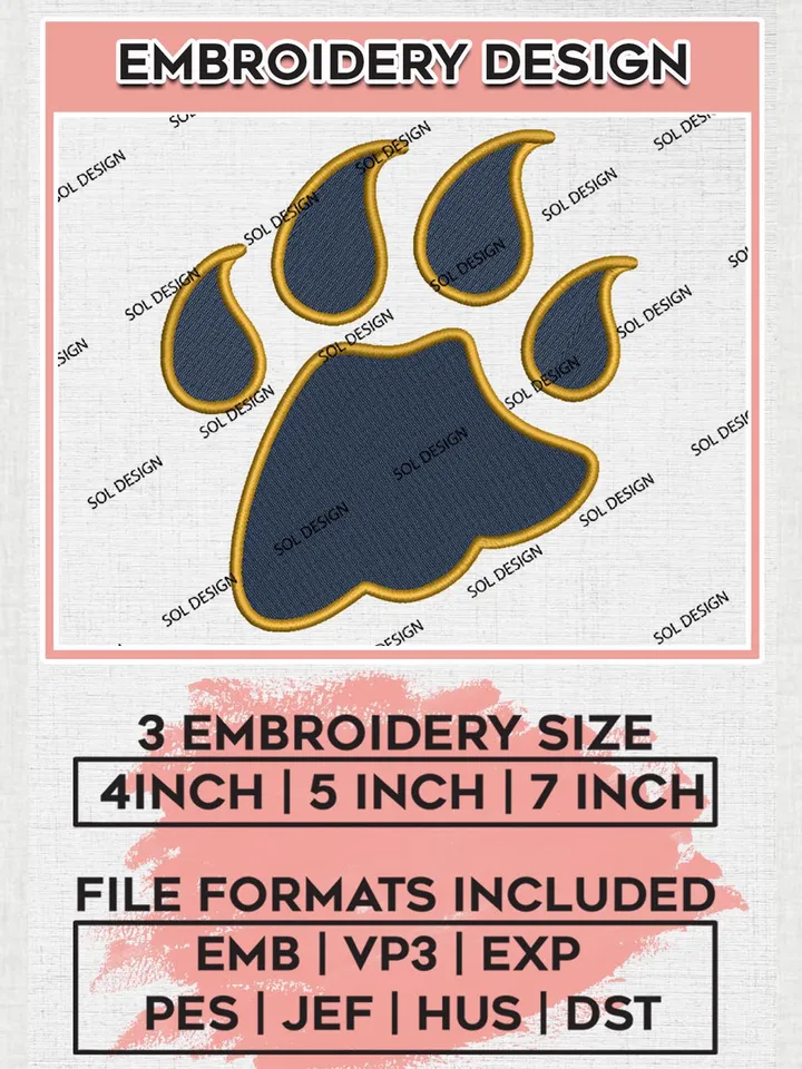 NCAA Quinnipiac Bobcats Football Team Footprint Logo Embroidery Design Files, NCAA Quinnipiac Bobcats Machine Embroidery, NCAA Teams, Game Day, 3 sizes, NCAA Machine embroidery designs, Digital Download