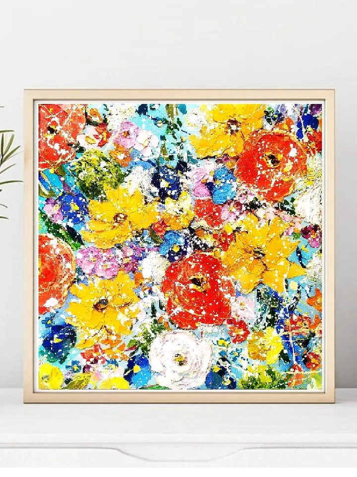 Flower Painting Poppy Original Art boho wall art Impasto Floral Painting Wildflower Meadow Artwork Floral Wall Art oil painting 15 by 15
