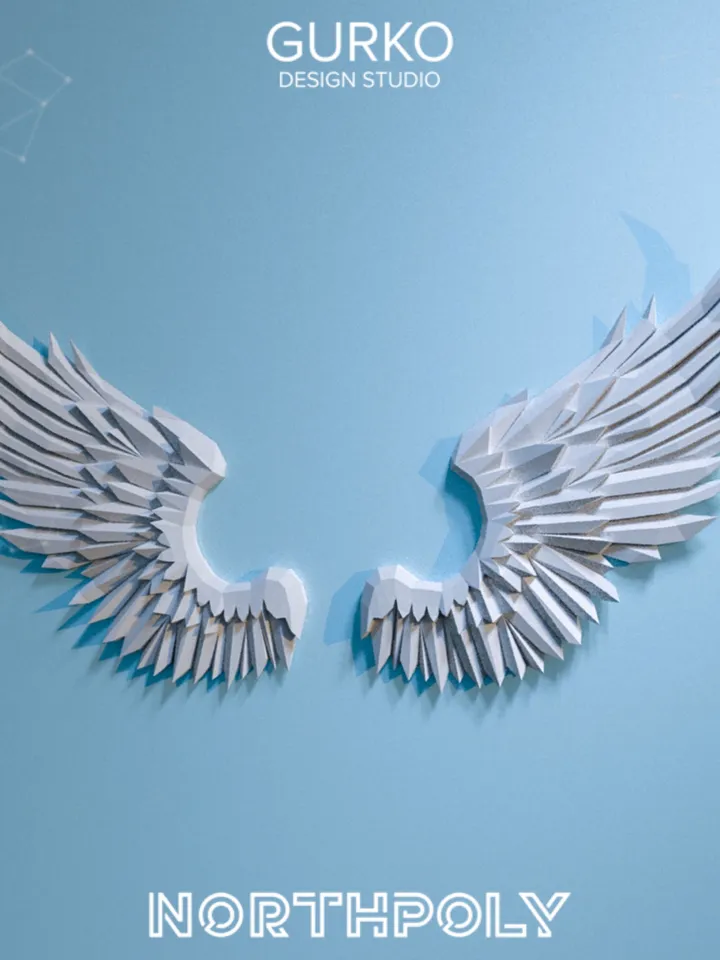 Angel Wings Papercraft, Digital Template, PDF Download, Gurko, Trophy, 3D Low Poly, Pepakura, DIY Origami, Paper Party Decoration, DIY Gift
