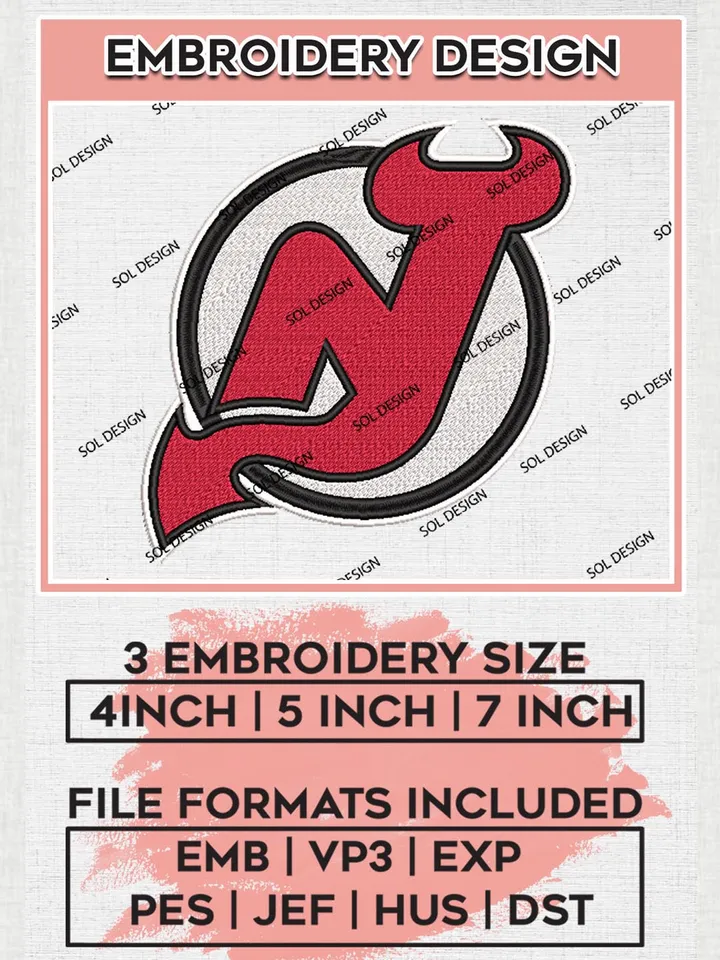 New Jersey Devils Machine Embroidery Files, NHL New Jersey Devils Embroidery Designs, NHL New Jersey Logo, NHL Embroidery Design, Hockey Team, Digital Download