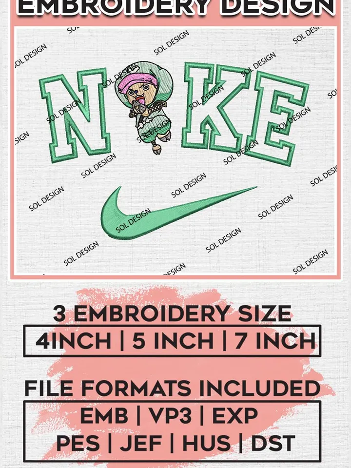 Nike Chopper Embroidery Designs, Chopper Embroidery Files, One Piece Nike Machine Embroidery Pattern, Digital Download EMB_ANIME_151
