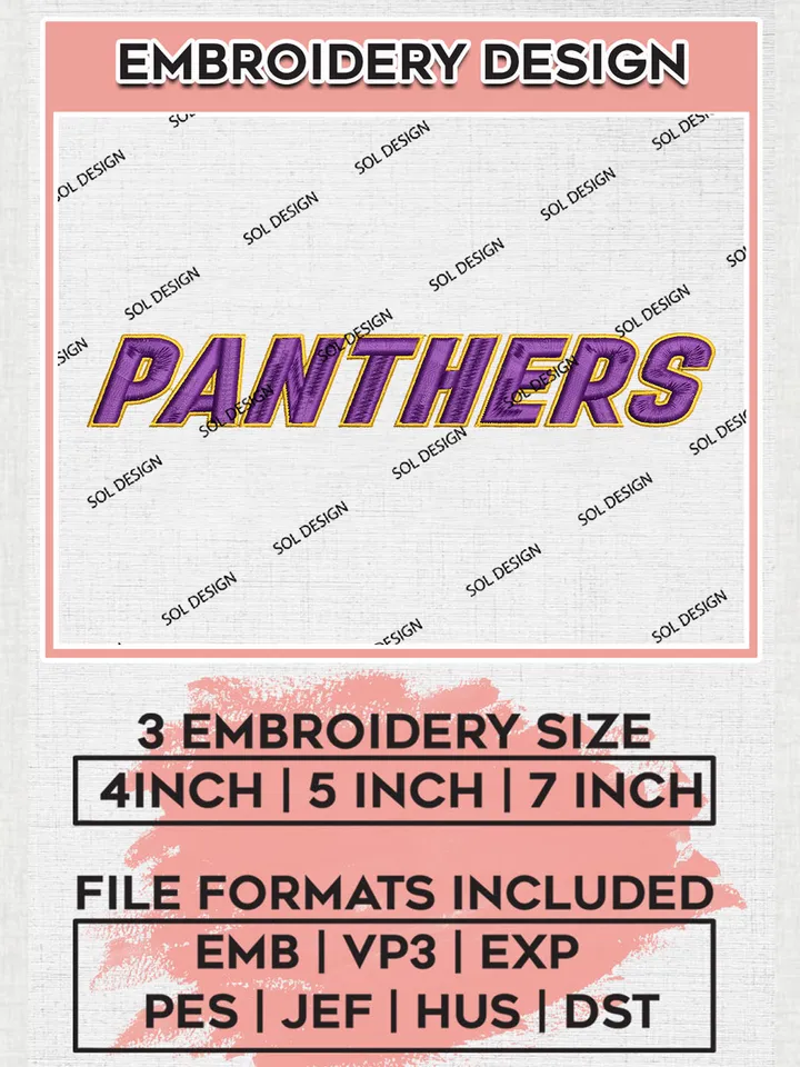 NCAA Panthers Football Team Word Logo Embroidery Design Files, NCAA Northern Iowa Panthers Machine Embroidery, NCAA Teams, 3 sizes, NCAA Machine embroidery designs, Digital Download