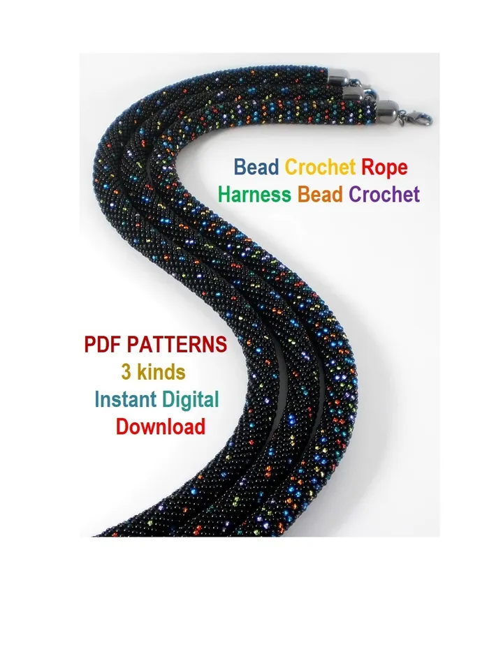 Bead Crochet Necklace Bracelet patterns 3 types, Rope bead crochet, Instant Download, PDF patterns