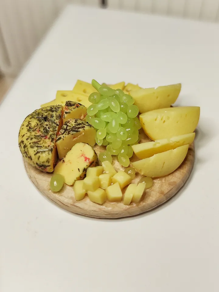 Cheese Board - Cheese platter - realistic polymer clay cheese - food for dolls - miniature - mini food - dollhouse decor