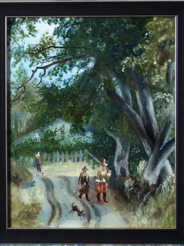 Oil painting The author's copy of a fragment of Meindert Hobbema's painting "Woodland Road"