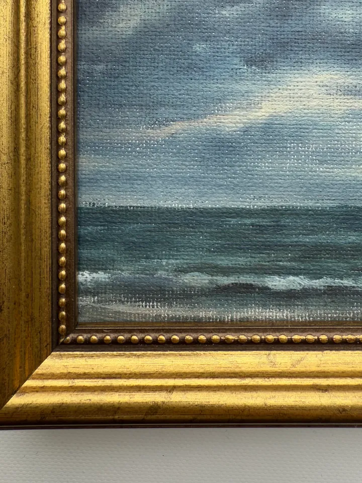 Small Landscape Painting On Canvas Framed Original Coastal Painting Antique Cloud Art Beach Gold Frame Paintings 4 x 4 Art Victorian
