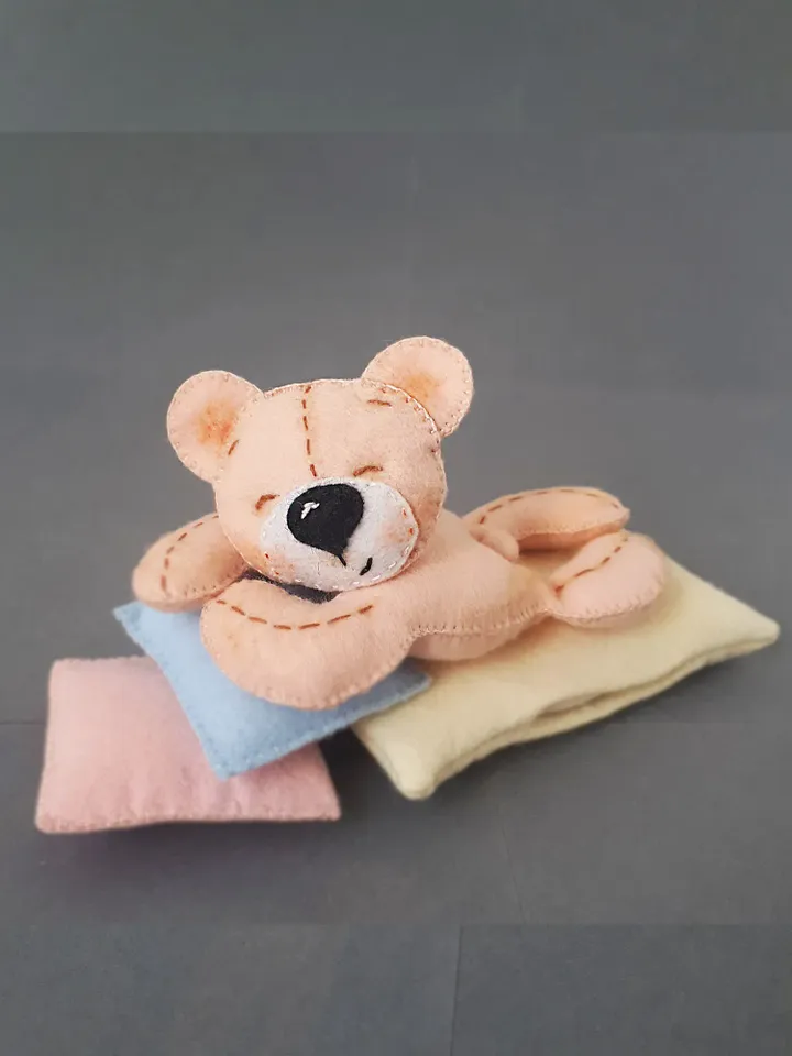 Teddy Bear Stuffed Toy , Felt sewing pattern for a sleepy mini bear