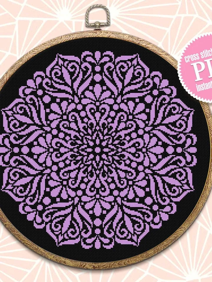 Mandala cross stitch pattern download PDF Monochrome floral ornament cross stitch chart, Simple mandala pattern PDF, DIY Home decor #M132
