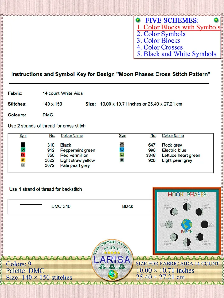 Moon Phases Cross Stitch Pattern | Lunar Phases Chart